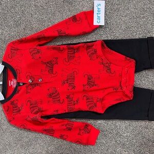 Carter's Red and Black Cat Print Onesie